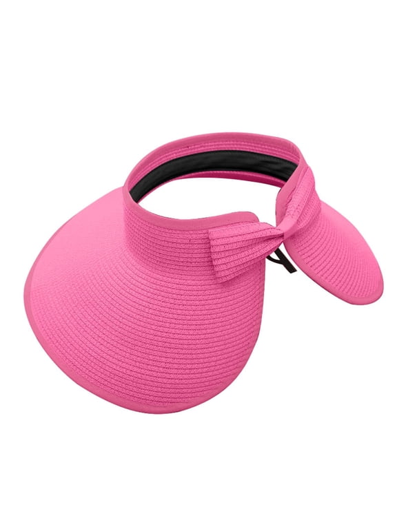 Straw Sun Visor for Women, Wide Brim UPF 50+ Beach Hat Adjustable Roll Up Foldable Ponytail Cap with Chin Strap 2026 Beach Sun Hats with Bow Womens UV Protection Hats
