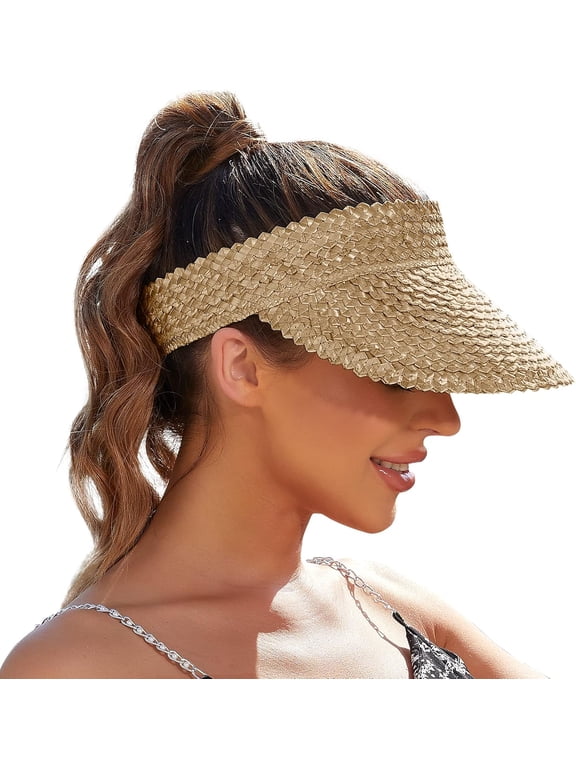 Straw Sun Visors & Hats for Women - Packable Beach Hats, Handmade, Sun Protection
