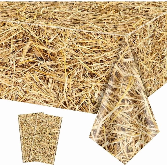 Straw Tablecloths 2 Pack Waterproof Farm Hay Bale Western Party Covers