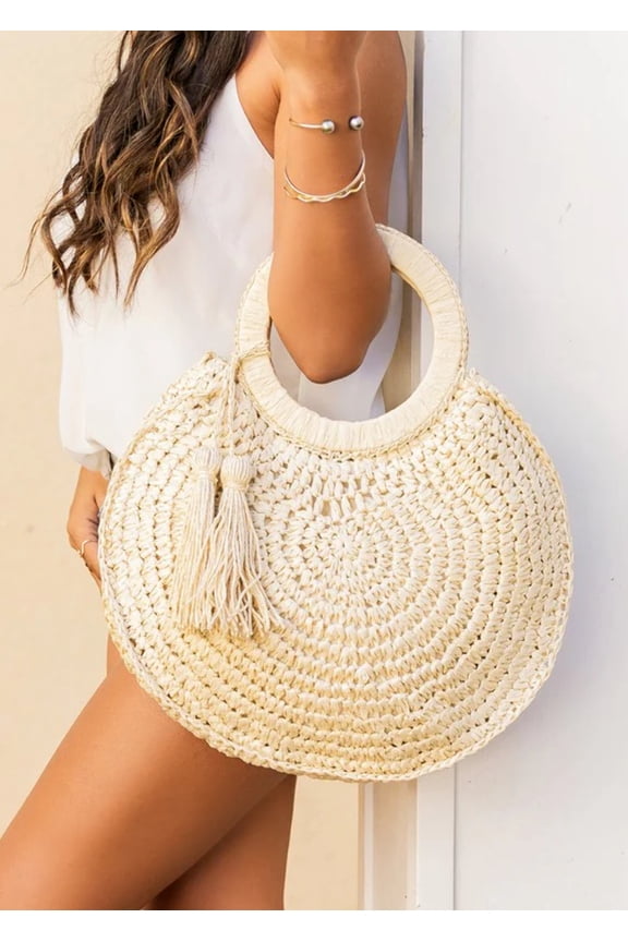 Straw Tassel O-Ring Tote