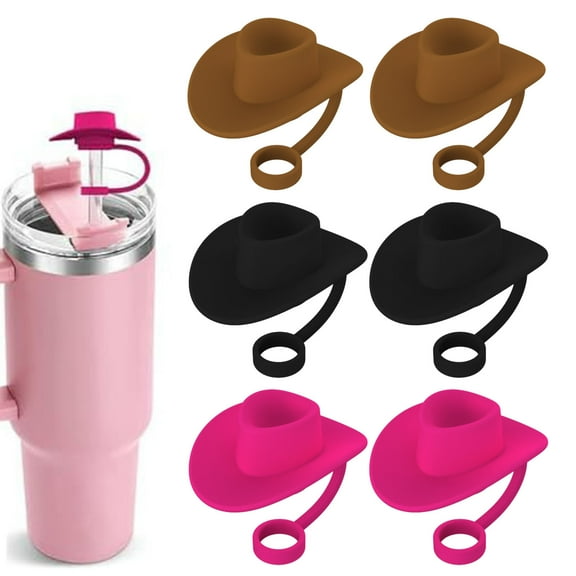 Straw Toppers for 10mm Straws | Multicolor Cowboy Hat Straw Covers | Fits 30 40 oz Cups | Cute Funny Drink Accessory | Food-Grade Silicone | 4 Pack | Reusable Dust Caps