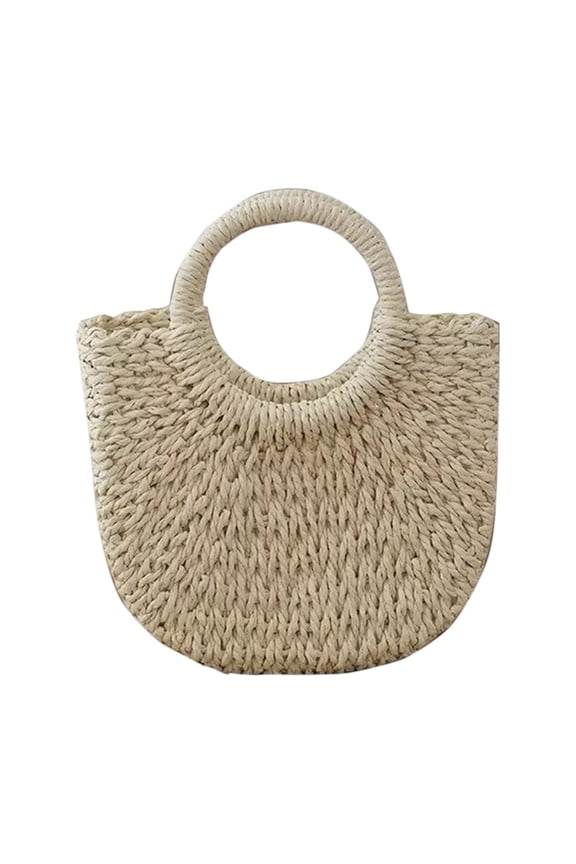 Straw Tote Bag, Woven Handbag, Rattan Carry Pouch, Handmade Semi-circular Straw Woven Bag Summer Style for Women Beach Travel Daily Carrying