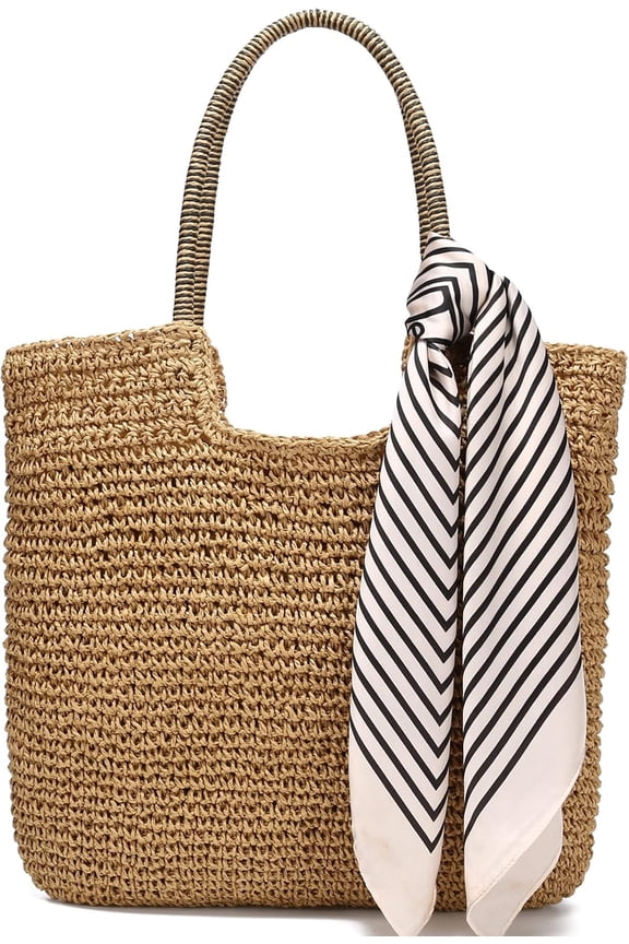 Straw Tote Bag for Women Beach Summer Vacation Boho Rattan Handbags Large Woven Shoulder Purse