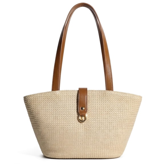 Straw Tote Bag for Women Woven Raffia Straw Purse, Boho Beach Bag with PU Handle Summer Vacation Resort Shoulder Bag