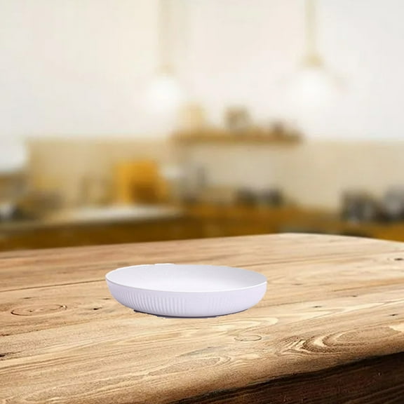 Straw Tray – Round Serving Platter | Non-Slip Surface - Modern Decorative Tableware - Kitchen Organizer | White Beige Gray | Plastic | 9.65in Diameter | 1 Pc