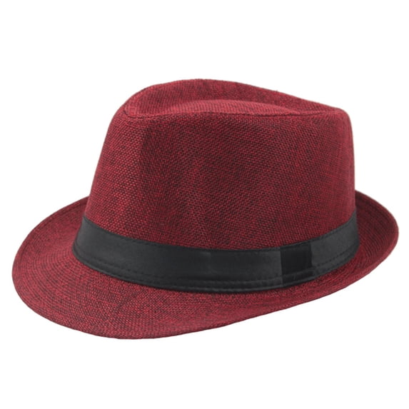 Straw Trilby Fedora Hat for Men-1920s Felt Panama Hat Short Brim Summer Cap with Ribbon