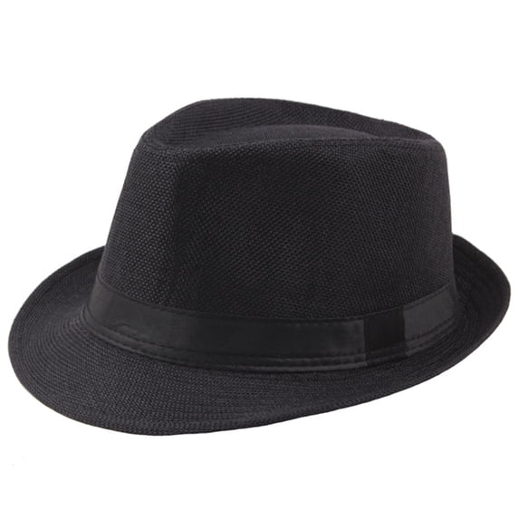 Straw Trilby Fedora Hat for Men-1920s Felt Panama Hat Short Brim Summer Cap with Ribbon