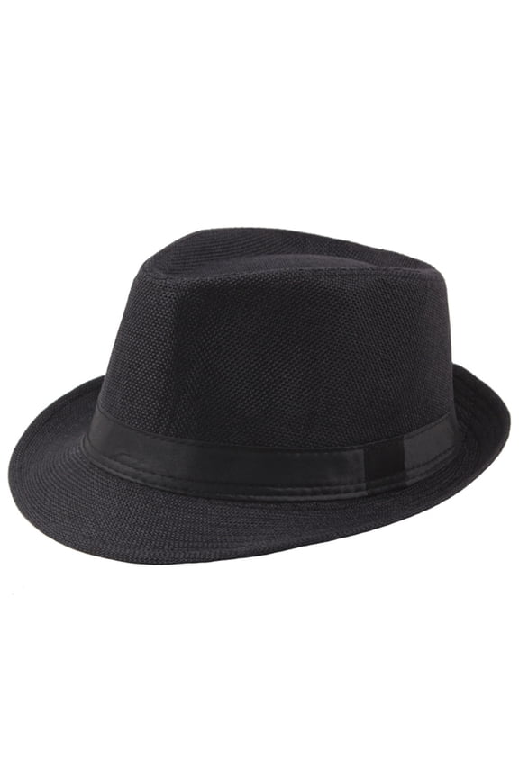 Straw Trilby Fedora Hat for Men-1920s Felt Panama Hat Short Brim Summer Cap with Ribbon