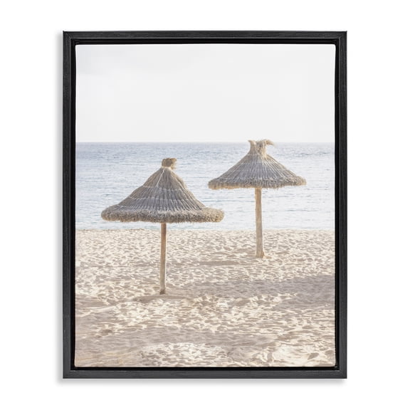 Stupell Industries Straw Umbrellas on Beach Black Framed Floater Canvas Wall Art, design by Sisi and Seb, 21 x 17