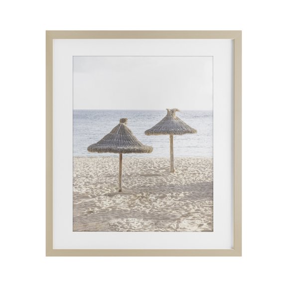Stupell Industries Straw Umbrellas on Beach Birch Framed Print Under Glass, design by Sisi and Seb, 21 x 17