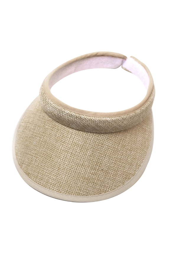 Straw Visor Sun Hat Women's Breathable Sun Visor → Adjustable Straw Brim Upf 50+ Outdoor Hat (One Size) for Running, Travel & Beach, Khaki One Size