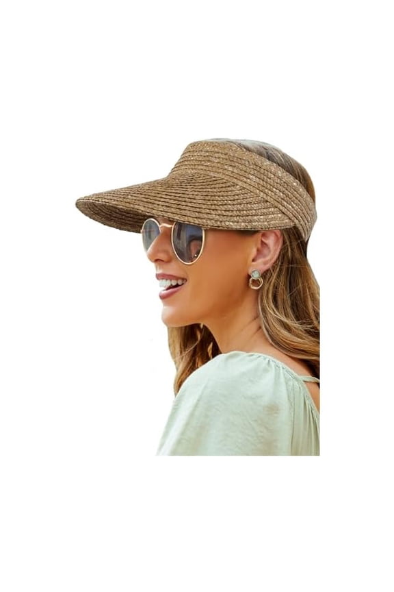 Straw Visor - Wide Brim Women's Summer & Beach Hat - Packable, Flexible Sun Protection