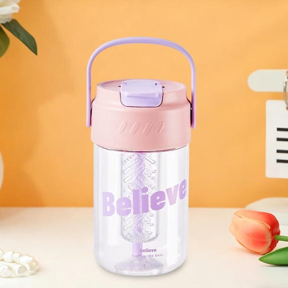 Straw Water Bottle with Hidden Straw and Tea Infuser 600ml Shatterproof Leakproof Tumbler for Students and Travel