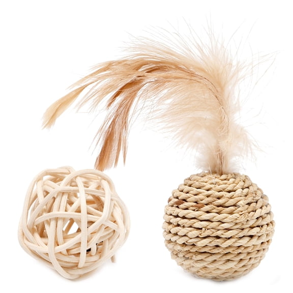 Straw Weaving Rattan-Ball Pet Toy Built-in-Bell Rattan-Ball Toy Playing Toy for Kitten Toy