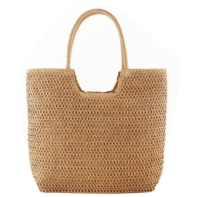 Straw Women Straw Woven Summer Beach Handbag Fashion Tote Shopping Bags (Brown)
