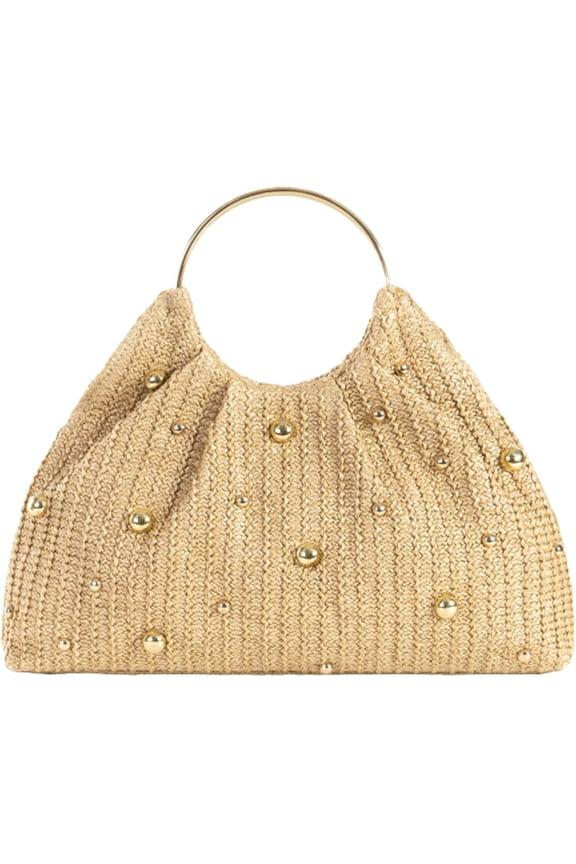 Straw Woven Beach Bag 2026 Summer Beaded Top Handle Handbag Raffia Evening Purse Wedding Clutch Vacation Tote Wristlet Bag