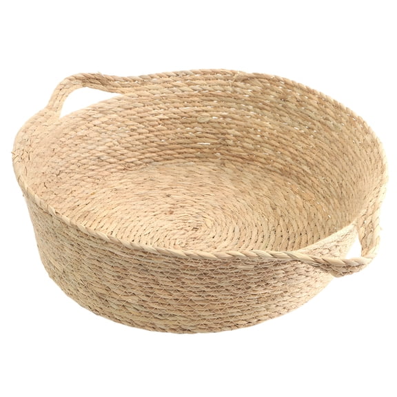Straw Woven Cat Bed, Small Size 13.8 x 5.1 in, Pet Nest with Handles, Breathable Rattan Wicker Basket, Cozy All Season Retreat for Felines up to 7 lbs