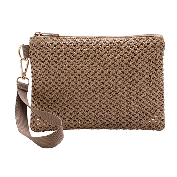 Straw Woven Clutch Bag with Wrist Straps Weaving Handbag Lightweight Compact Hollow Braided Handbag