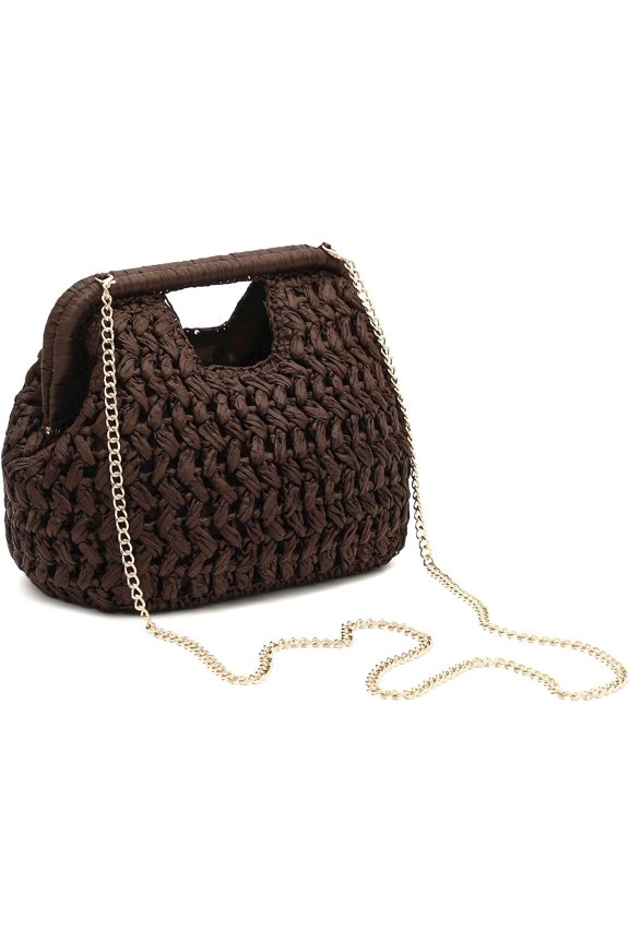 Straw Woven Clutch Purse for Women, Beach Cloud Dumpling Pouch Evening Crossbody Bag with Chain