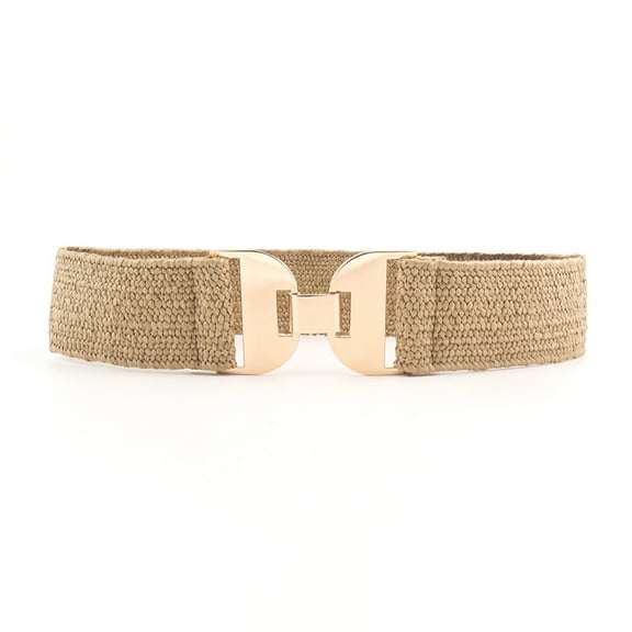 Straw Woven Elastic Belt for Women Fashion Wide Belts Stretchy Boho Belt Ladies Beach Dress Belt with Gold Buckle