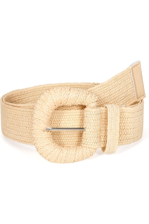 Straw Woven Elastic Belt for Women Stretchy Belts for Dress Fashion Boho Waist Belt Rattan Raffia Ladies Belts