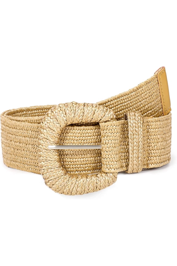 Straw Woven Elastic Belt for Women Stretchy Belts for Dress Fashion Boho Waist Belt Rattan Raffia Ladies Belts