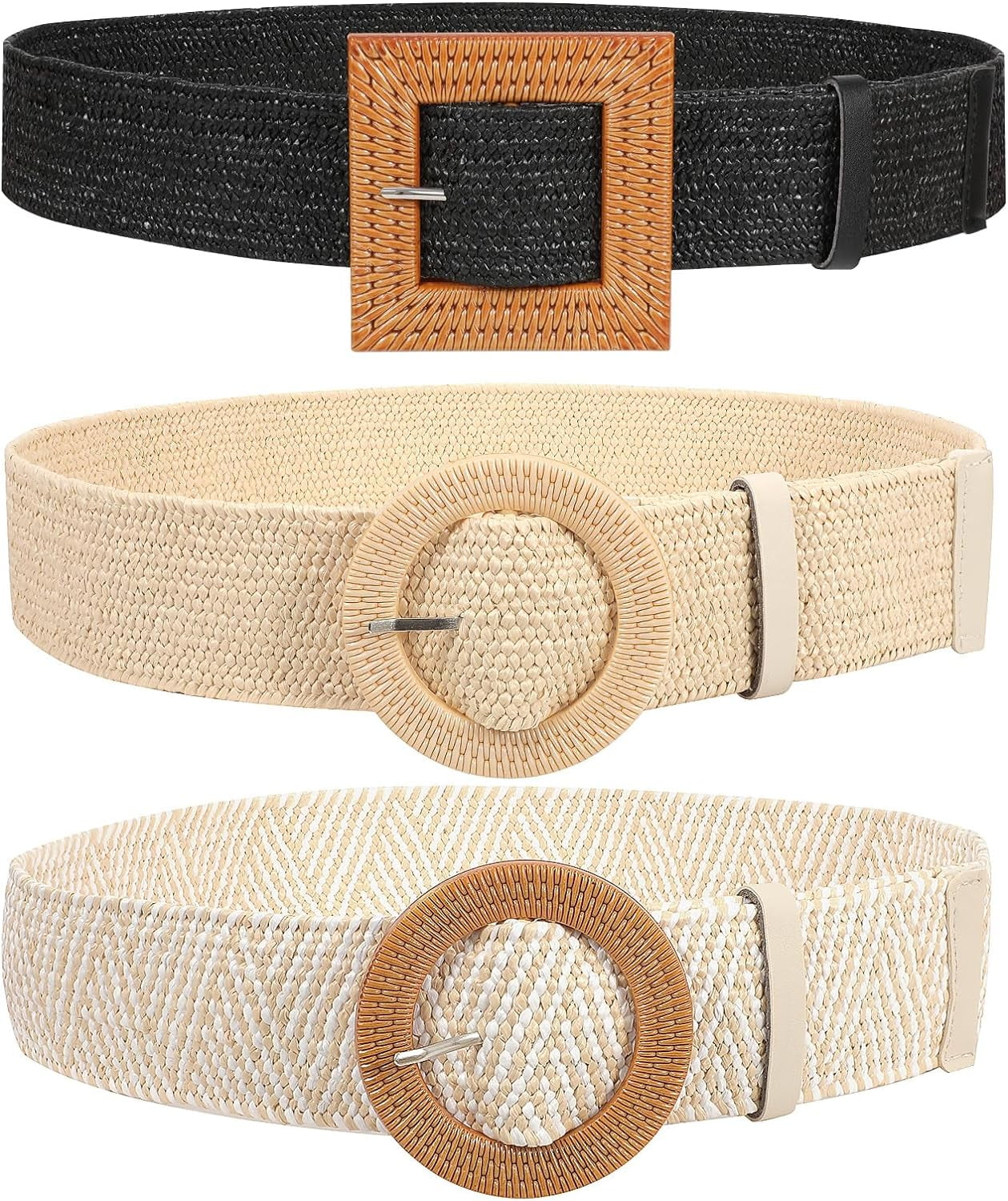 Straw Woven Elastic Stretch Belts Women, Wide Boho Braided Dress Belts ...