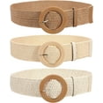 thumbnail image 1 of Straw Woven Elastic Stretch Belts Women, Wide Boho Braided Dress Belts with Wooden Style Buckle, 1 of 7