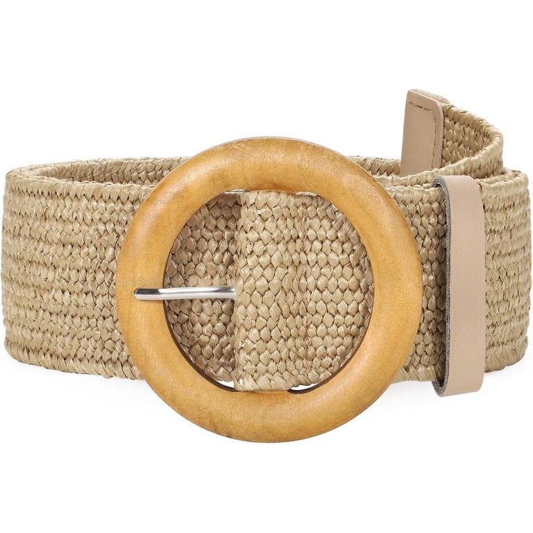 Straw Woven Elastic Stretch Wide Waist Belt with Buckle Boho Braided Dress Belt Women main image 4