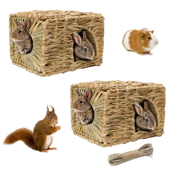 Straw Woven Pet House for Rabbits, Guinea Pigs, Hamsters & Squirrels Small Animal Shelter & Playhouse