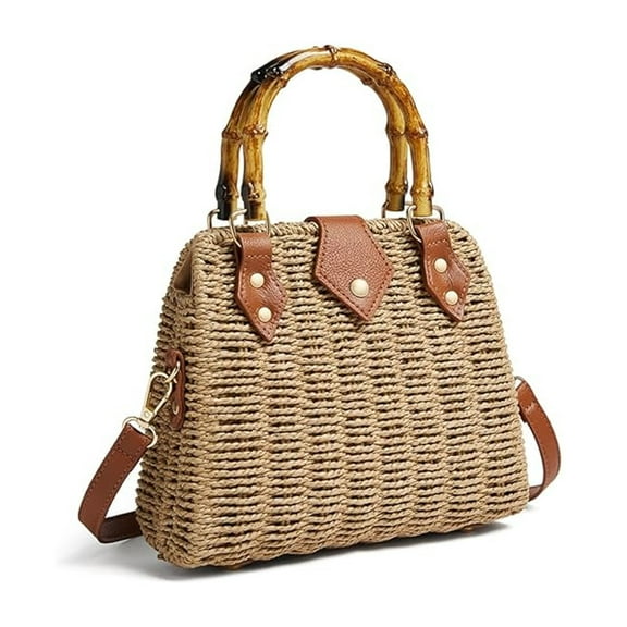 Straw Woven Shoulder Bag Handmade Rattan Tote Beach Purse Top Handle Crossbody Everyday