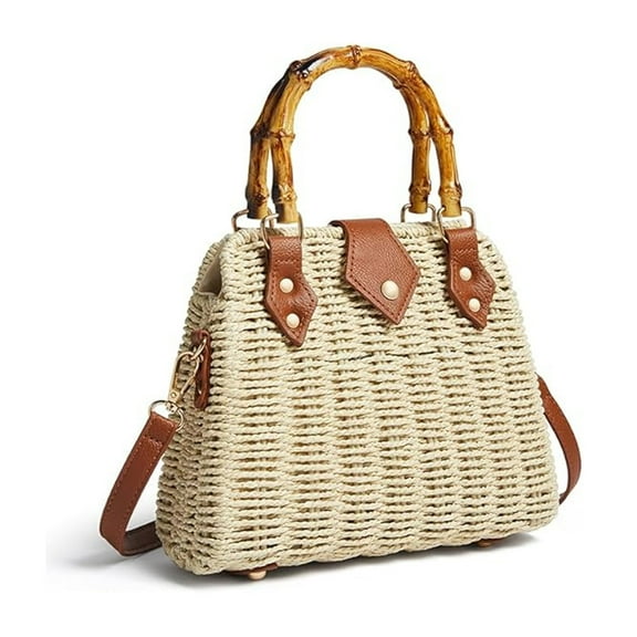 Straw Woven Shoulder Bag Handmade Rattan Tote Beach Purse Top Handle Crossbody Everyday