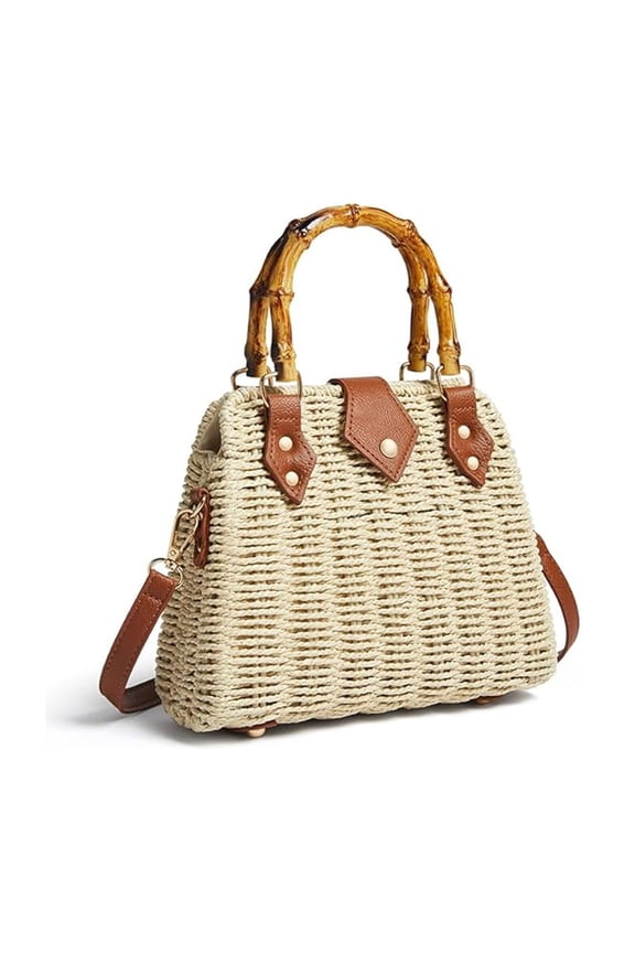 Straw Woven Shoulder Bag Handmade Rattan Tote Beach Purse Top Handle Crossbody Everyday