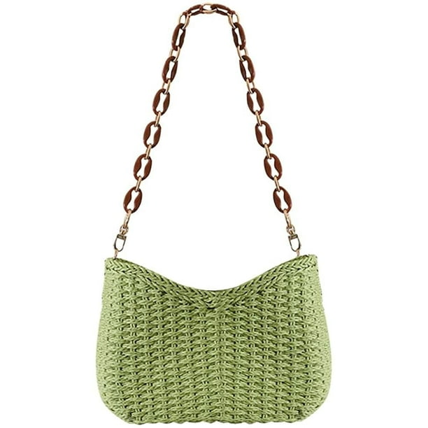 Womens Straw Woven Shoulder Bag Summer Beach Travel Crossbody Handbag Handmade Satchel Purse Tote For Shopping Camping