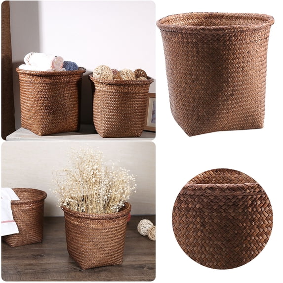 Straw Woven Storage Basket for Home Office Bedroom, Wicker Organizer Basket Handwoven, Natural Rattan Decorative Container 9.4 Inch, Farmhouse Decor