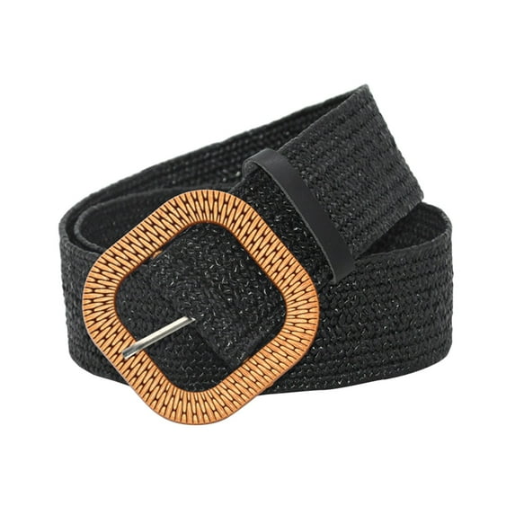 Straw Woven Stretch Waist Belt Adjustable Buckle Wrap for Dresses