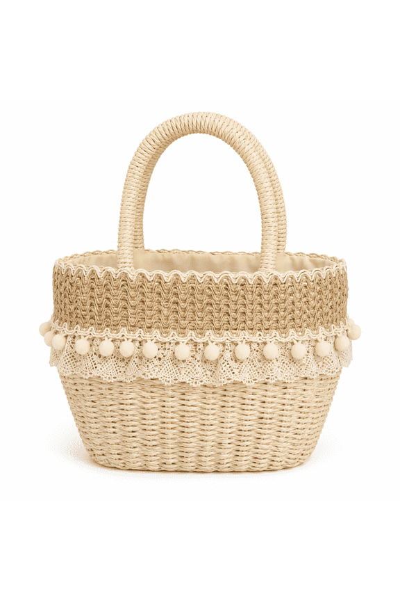 Straw Woven Top-Handle Handbag, Rattan Style Basket Tote Purse with Secure Tight Weaving, Lightweight Summer Beach Bag for Seaside Vacations, Photo Shoot Props, and Casual Daily Wear