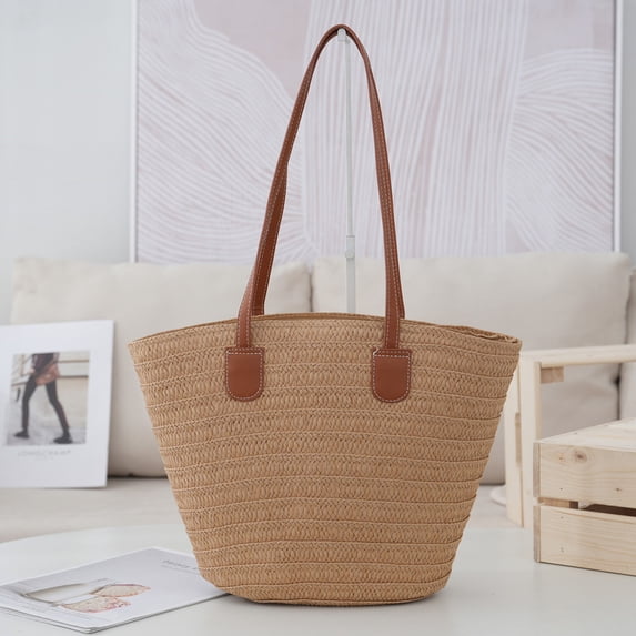 Straw Woven Tote Bag For Women Summer Beach Handmade Hollow Mesh Shoulder Bag Lightweight Durable Fashionable