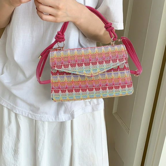 Straw Woven Tote Bag - Lightweight Women's Shoulder Bag Waterproof Beach Purse Vacation Daypack Casual Foldable Handbag Gift-Ready(Hot Pink)