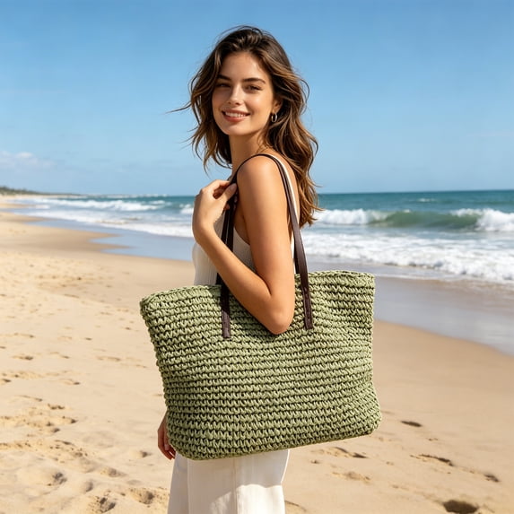 Straw Woven Tote Bag for Women Large Capacity Shoulder Bag Summer Beach Vacation Travel Handbag