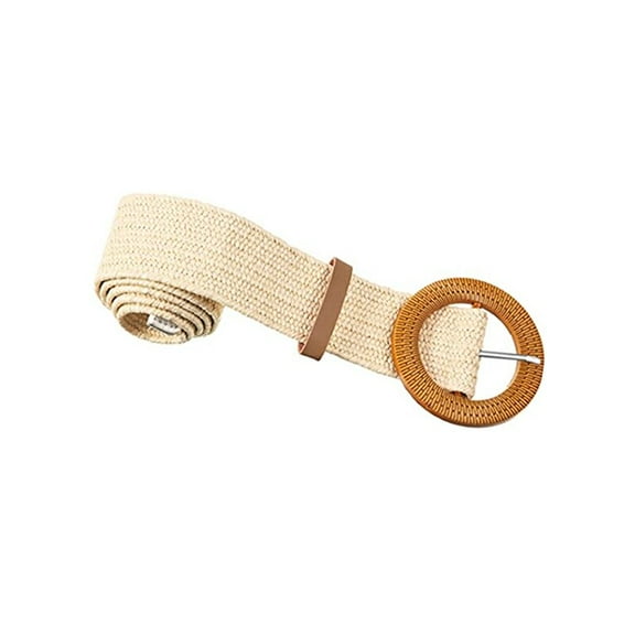 Straw Woven stretchy Waist Belt for Women Dresses,Wide Boho Braided Elastic Belt with Round Buckle