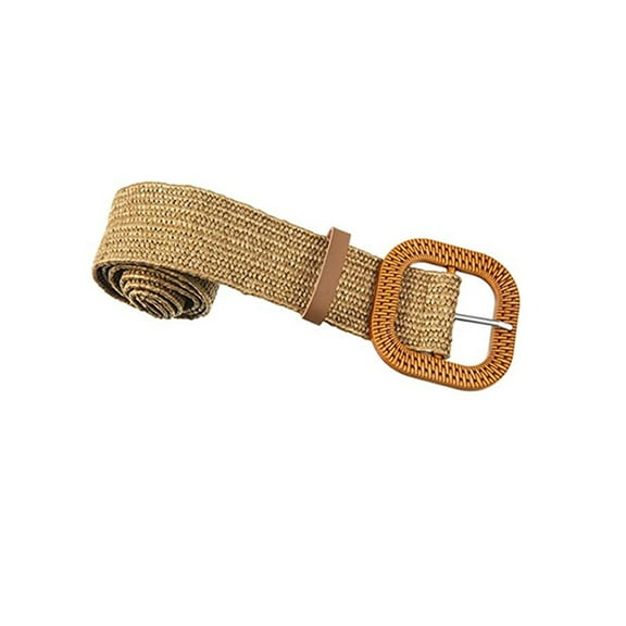 Straw Woven stretchy Waist Belt for Women Dresses,Wide Boho Braided Elastic Belt with Round Buckle