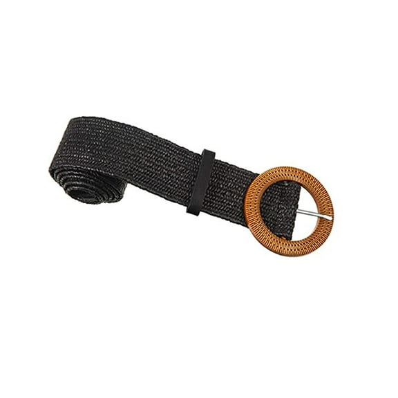 Straw Woven stretchy Waist Belt for Women Dresses,Wide Boho Braided Elastic Belt with Round Buckle