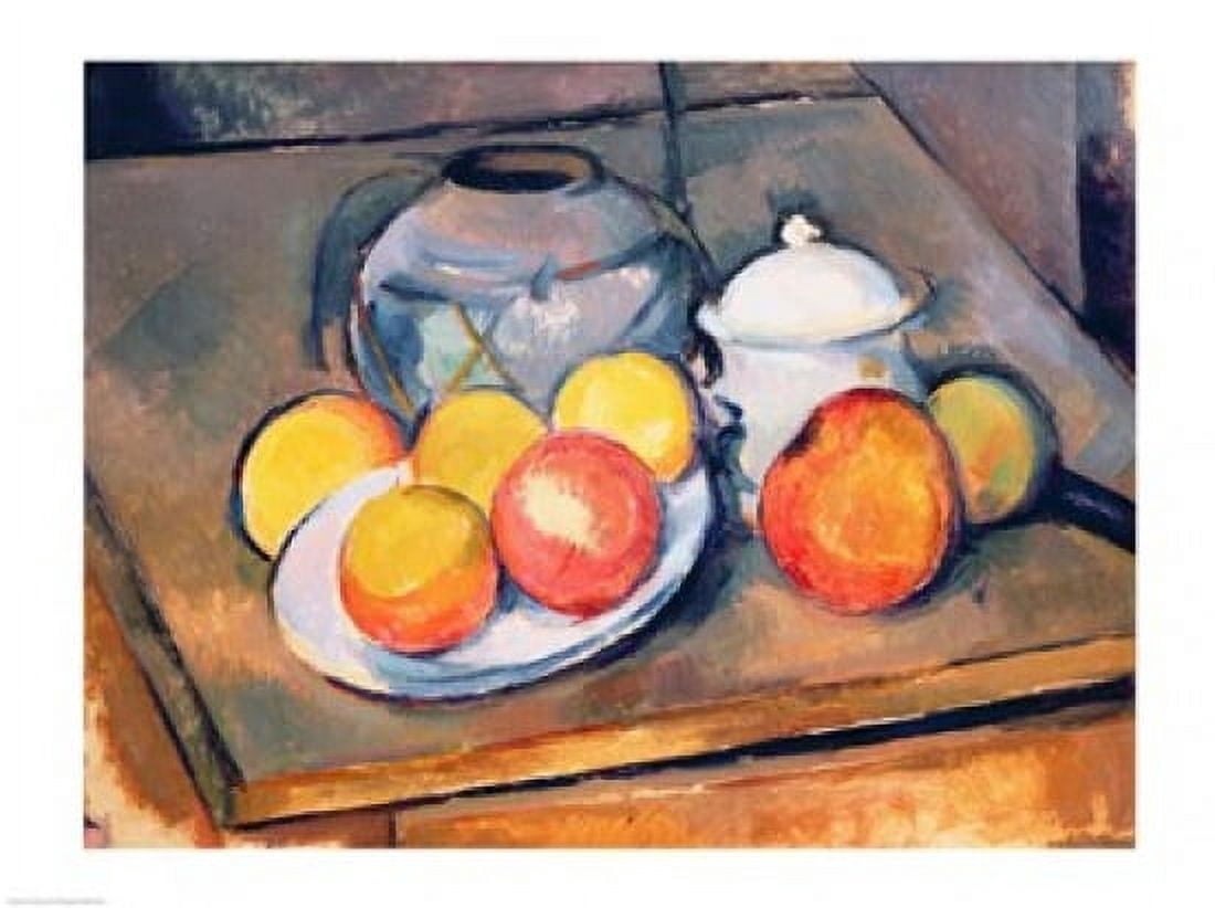 Straw-covered vase sugar bowl and apples 1890-93 Canvas Art - Paul Cezanne (24 x 18)