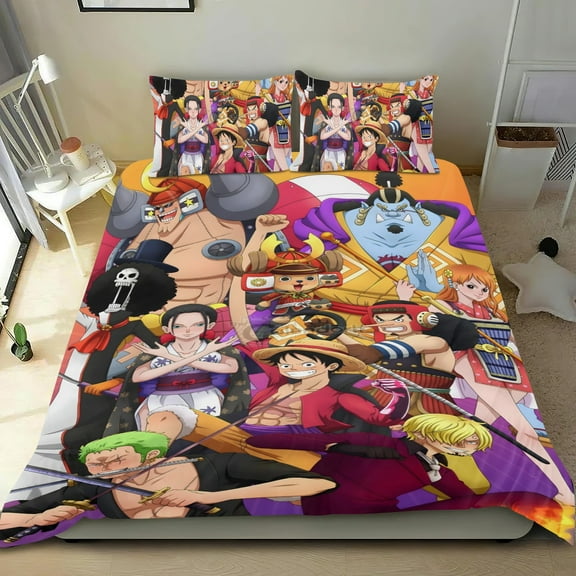 Straw hat Pirate Rubber Man-themed Bed Sheet Set Three Piece Set Comfortable And Skin Friendly Unique Design Home Decor Gifts For Family Friends fans36x75Inches90cm*190cm