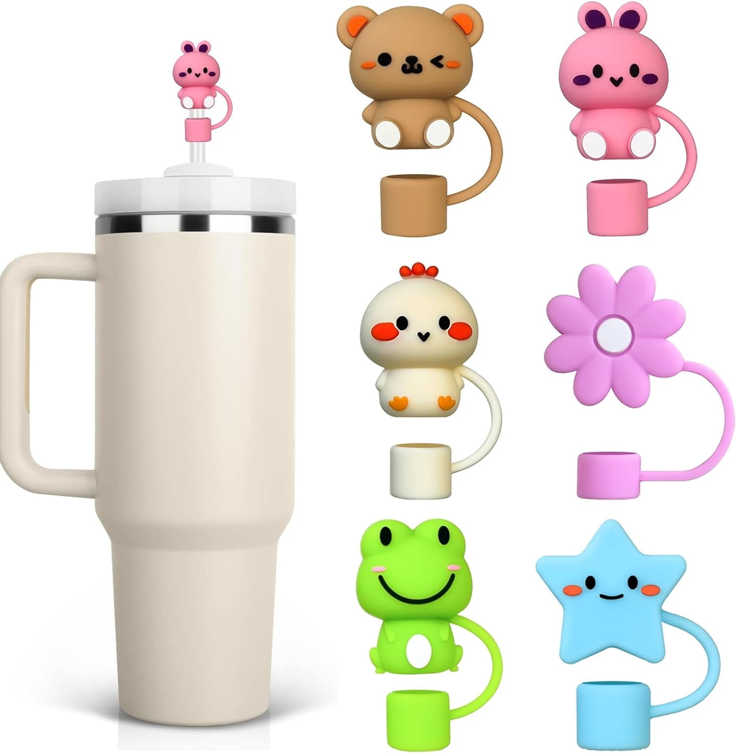 Straw top accessories for Stanley Straw caps silicone straw caps for all 9 10mm straws reusable straw caps compatible with Stanley 30 and 40 oz. 6 pieces Cute animals Walmart