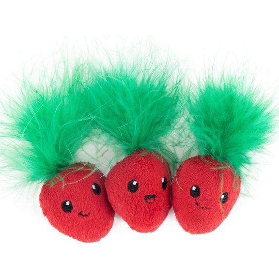 Strawbabies Cat Toys for Dental Health, Feather & Crinkle Teething Toys for Kittens and Indoor Cats, Interactive Play, Pink