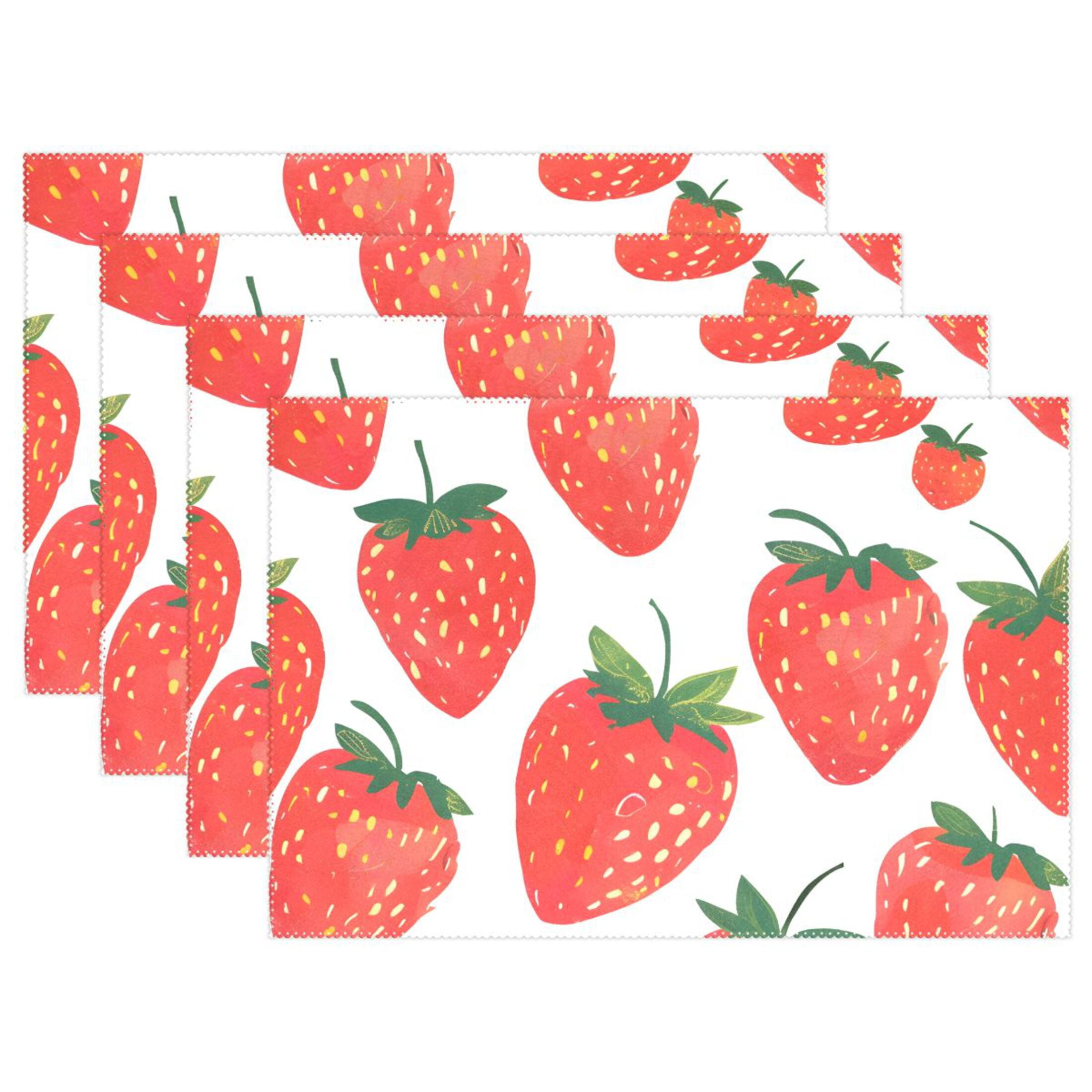 Strawberries 12×18 inch Placemats Heat Resistant Washable Foldable Rectangular Placemats Set Decoration Indoor Outdoor for Kitchen Dining Table 6PCs