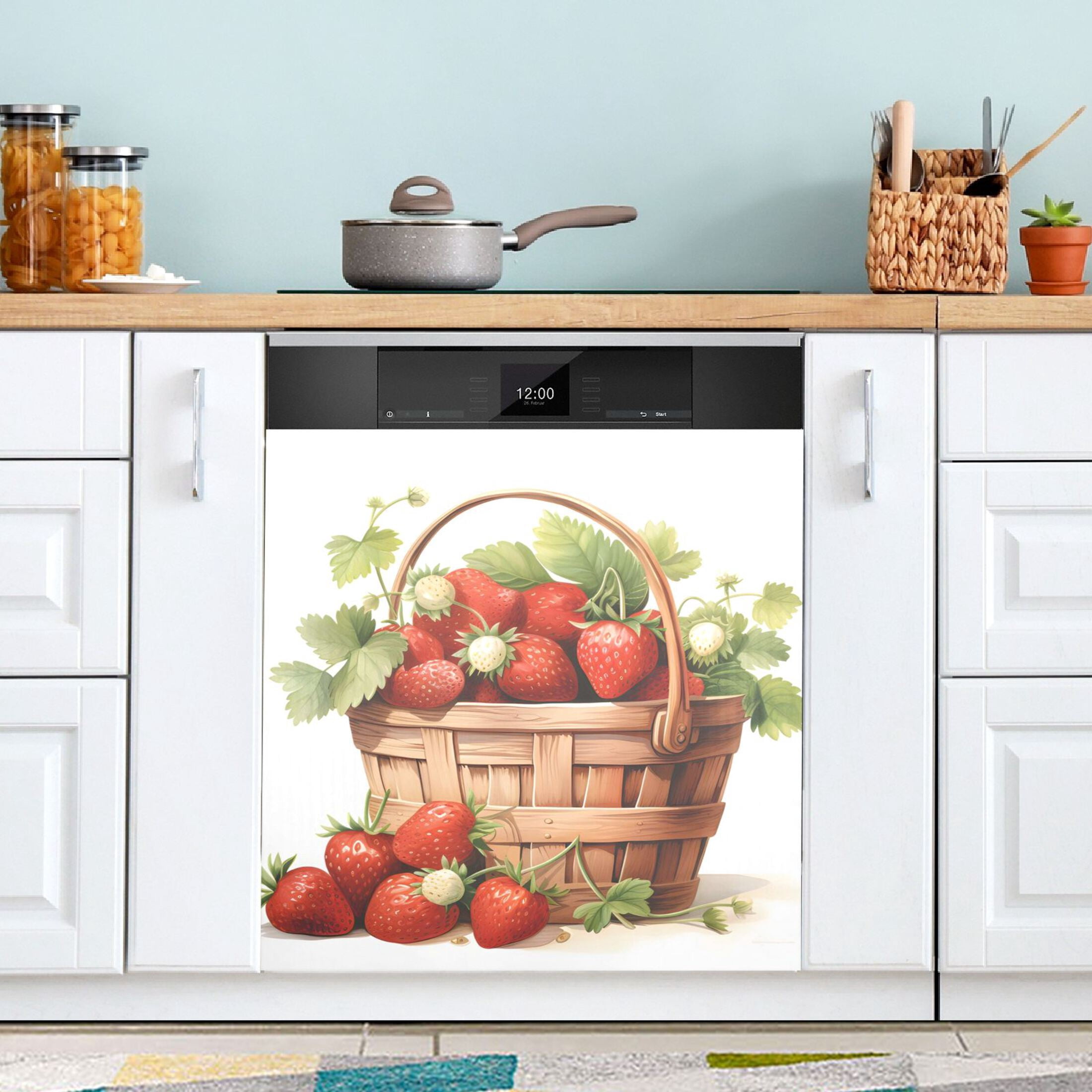 Strawberries in The Basket Dishwasher Magnet Cover Reuseable Refrigerator Magnet Cover Decal Kitchen Fridge Microwave Stickers Hoilday Party Decor 23 x 26 inch