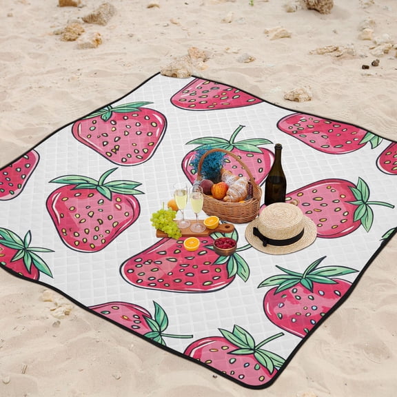 Strawberries Beach Blanket Outdoor Picnic Mat Sandproof Waterproof Foldable for Camping Travel Hiking